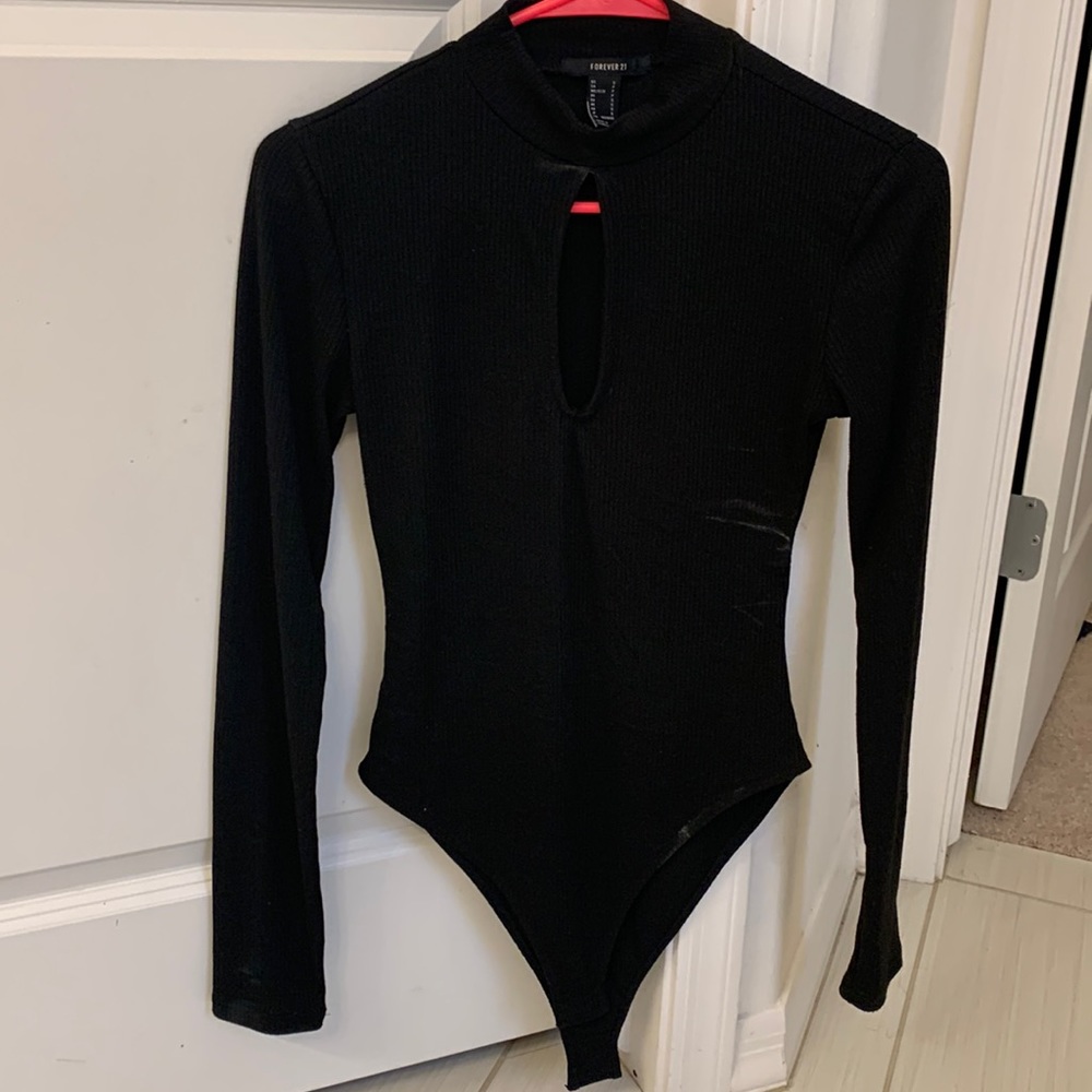 Black Forever21 Bodysuit with plunge front opening
